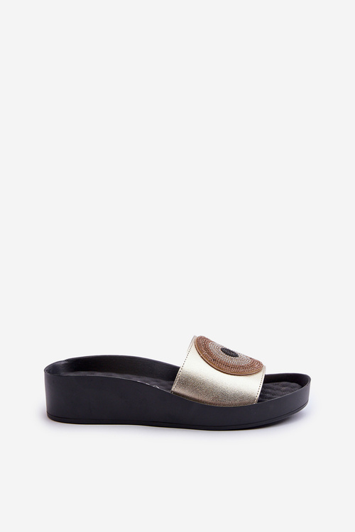 Dámske kožené žabky s ozdobou S.Barski KV27-019 Zlaté