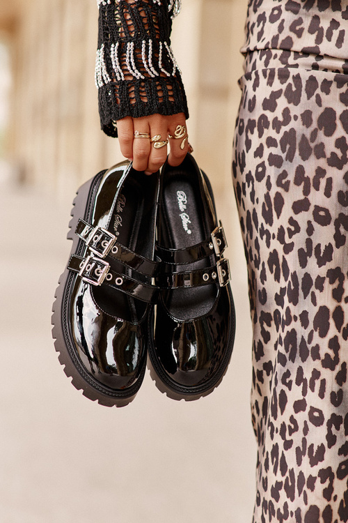 Dámske Lakované Poltopánky S Pásikmi Čierne Terione