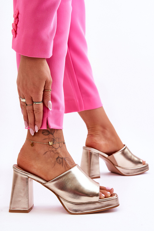 Kožené vysoké podpatky zlato Livesa