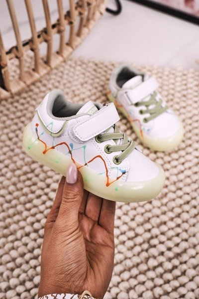 Dětská Sportovní Obuv Se Zářící Podrážkou LED Bílé-Zelené Disco