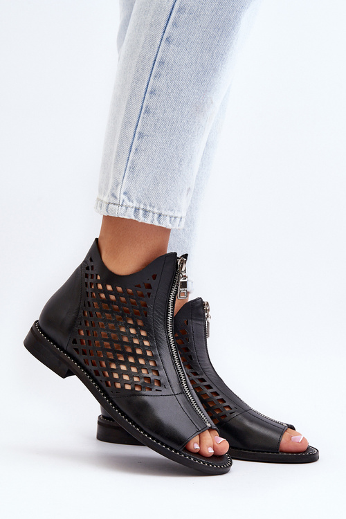 Zazoo 977/L Kožené vyšívané sandály na zip