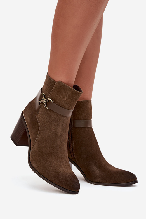 Dámske čižmy z prírodného semišu na podpätku vyhrievané Sergio Leone BT25384-S Khaki