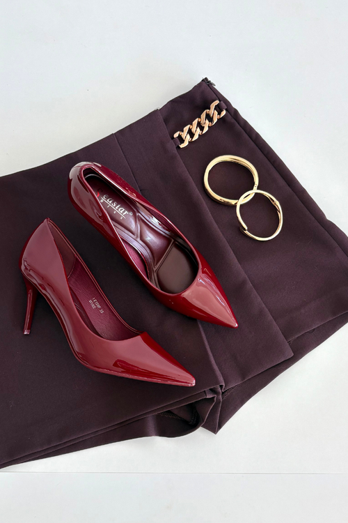 Lakované ekokůže dámské lodičky s špičatými nosy bordó Jadira