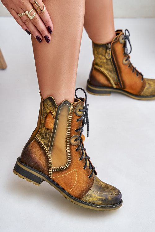 Dámské Kožené Boty Na Plochém Podpatku Maciejka 06719-07 Žluté