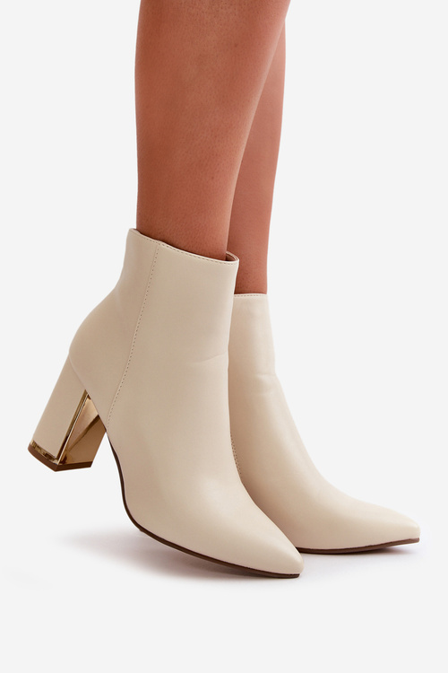 Dámské botky na podpatku se zipem zateplené eko kůží světle béžové Mevair