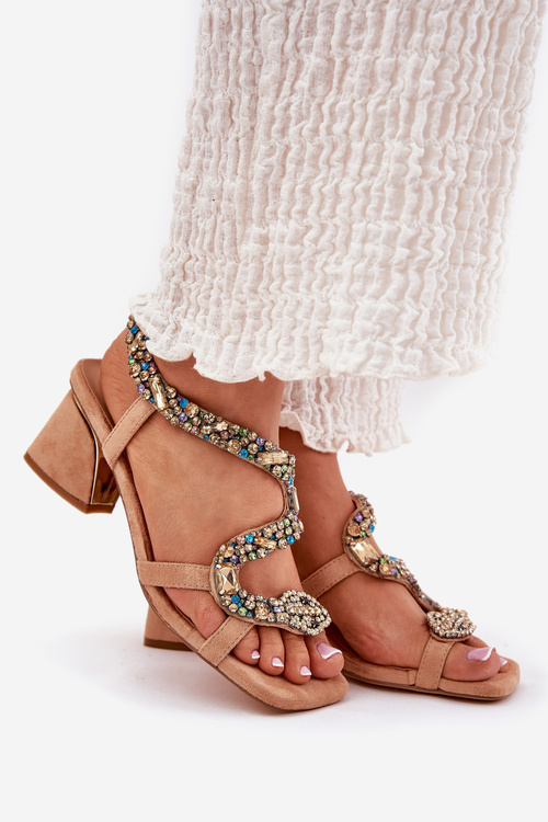 Dámské Sandály Na Podpatku S Krystaly Artiker 56C1377 Béžové