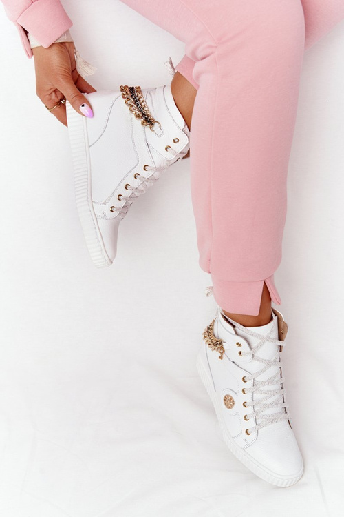 Kožené Klínové Tenisky Sneakers Lewski Shoes 3004-0 Bílé