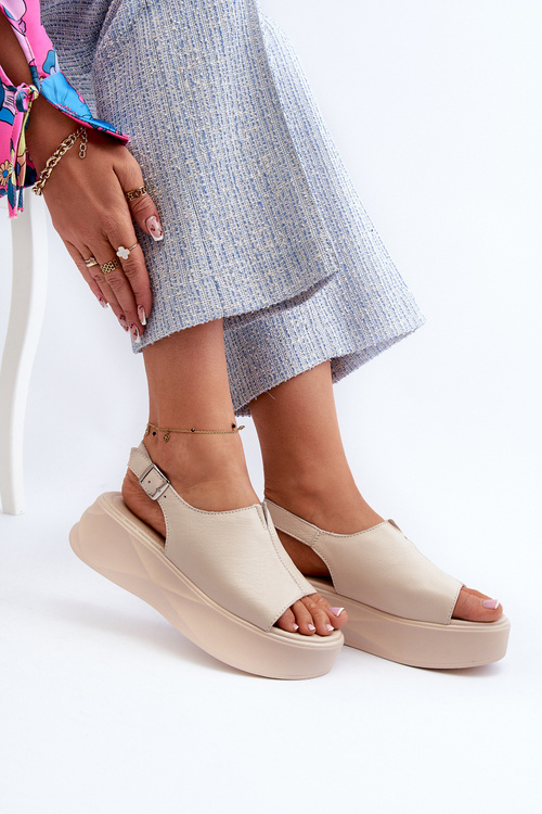 Dámské kožené sandály na platformě D&A SJ2301-2 Beige