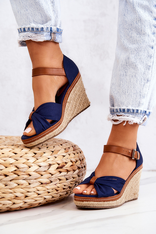 Dámské sandály na klínku Big Star JJ274938 Námořnická modrá