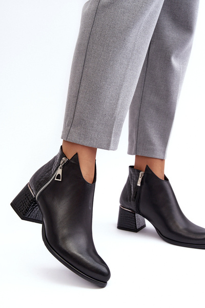 Dámske kožené topánky na čiernom stĺpiku s nízkym Zazoo 4111