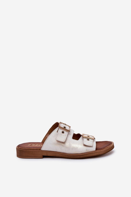 Kožené Ploché Sandále S Prackami Zazoo 3020 Ošúchané Zlaté