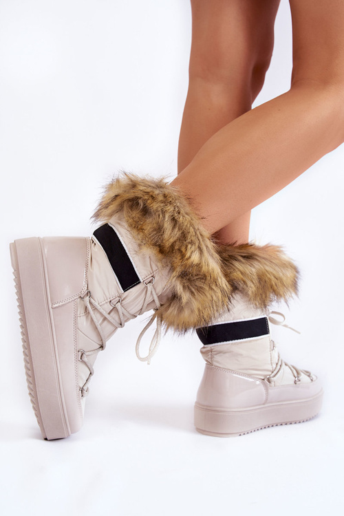 Dámske snehové topánky s kožušinovým čipkou -béžový shannon