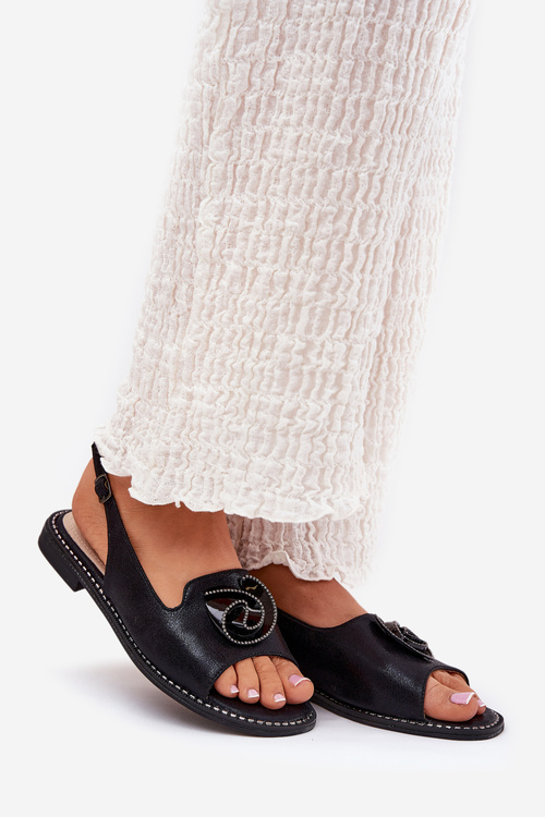 Lesklé Dámske Sandále S Ozdobou S.Barski KV51-006 Čierne