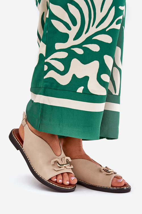 Sandály Na Ploché Podpatky S Dekorací Eko Kůže Béžové Tillireta