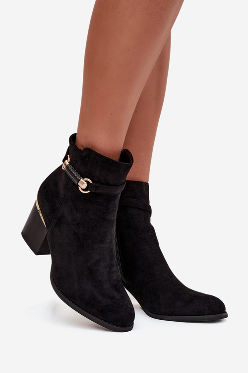 Dámské zimní kozačky na podpatku s ozdobným páskem Černé Galissa