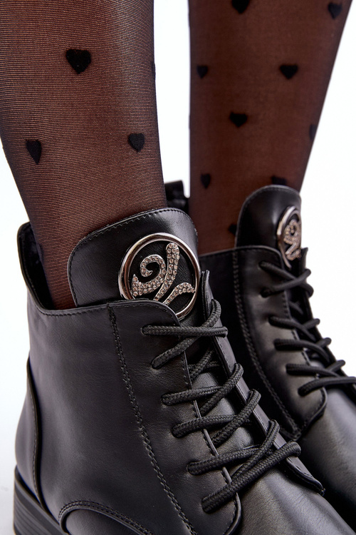 Dámske kožené topánky s dekoráciou čierny Attiame