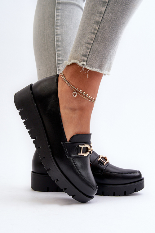 Dámské mokasíny na platformě s ozdobou černé Kaldina