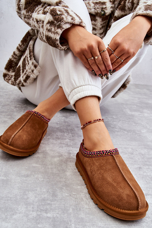 Semišové dámské pantofle s velbloudí kožešinou Buffie