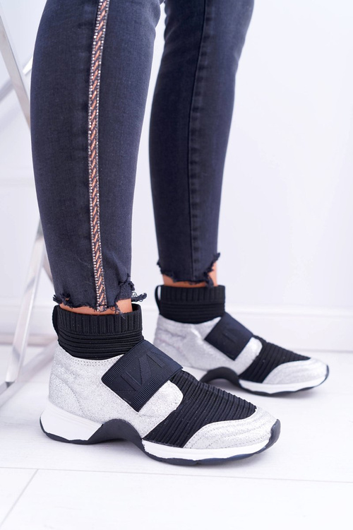 Dámská Sportovní Obuv Lu Boo S Ponožkou Brokátové Stříbrné Phantom