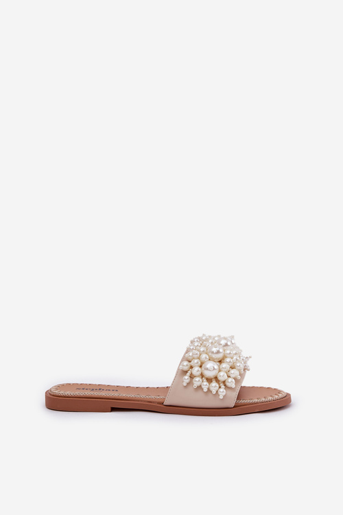 Dámske Plátenné Sandále S Dekoratívnymi Perlami Béžové Aricca