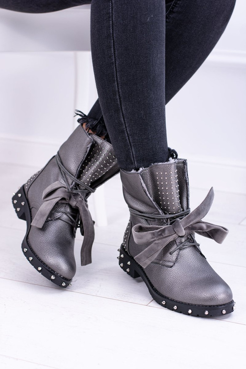 Dámské kotníkové boty teplé stříbrné Neso