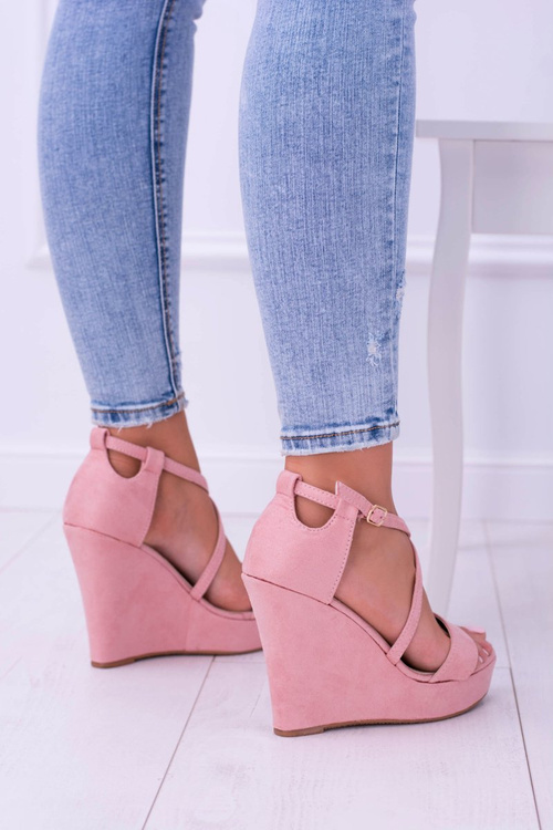 Dámske ružové semišové sandále na klinovej Eline