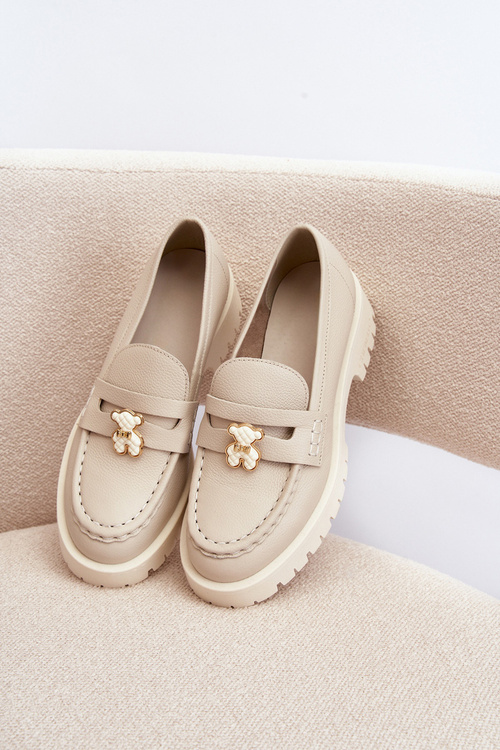 Kožené poltopánky mokasíny s medveďom CheBello 4291 svetlo béžové