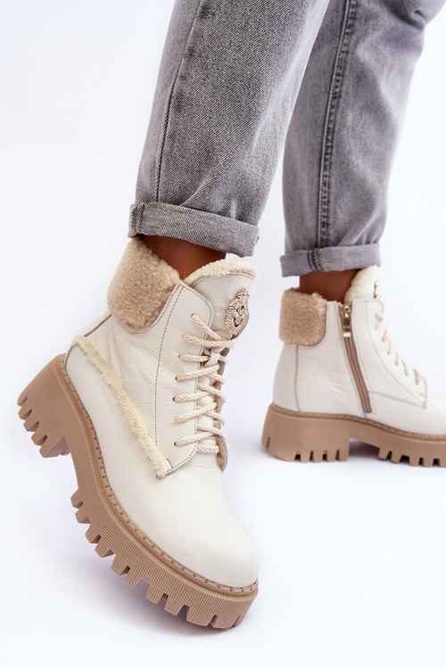 Dámské Kožené Trapery Botky Krémové Vergo