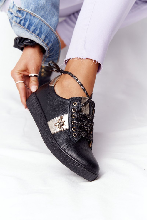 Dámské Kožené Tenisky Lewski Shoes 2786-0 Černé-Zlaté
