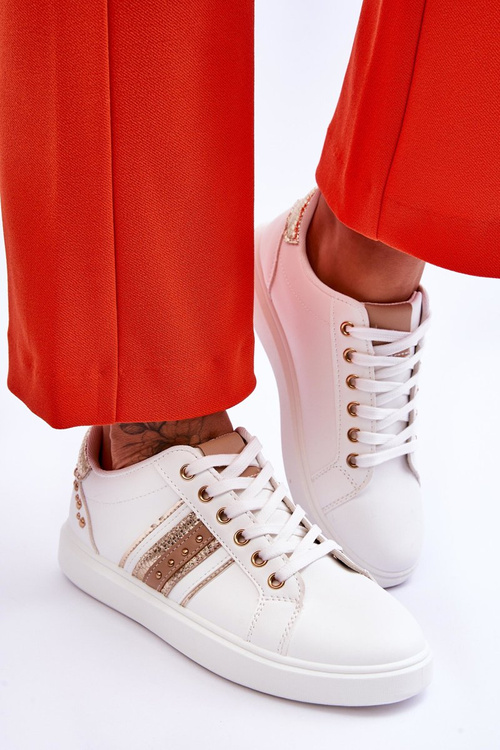 Dámské kožené tenisky s cvočky Bílá a zlatá Dory