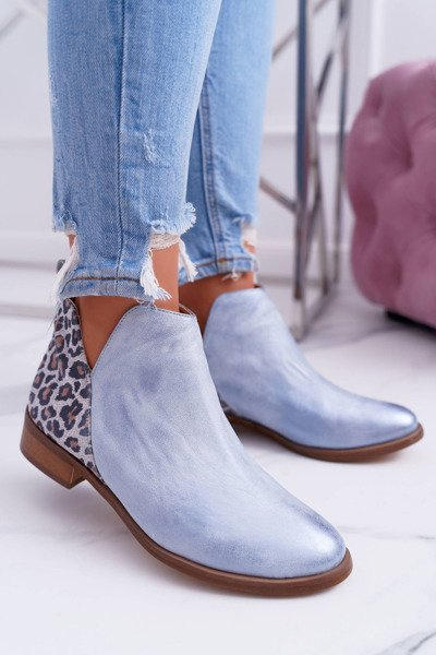 Dámské Kotníkové Ploché Boty Jarní Kožené Modré Madness