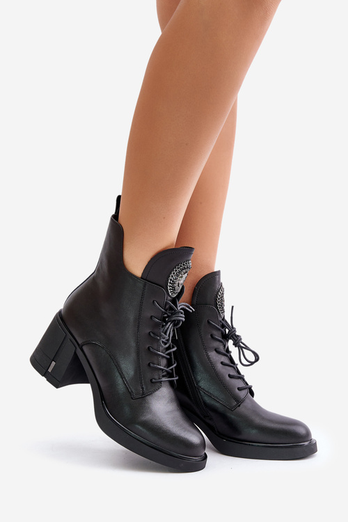 Zateplené Čižmy Na Masívnom Opätku Z Prírodnej Kože Čierne Vinceza 66676