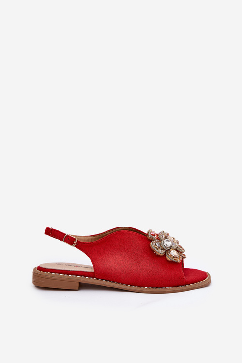Dámske Sandále Na Ploškom Opätku S Ozdobou S.Barski KV27-001 Červené