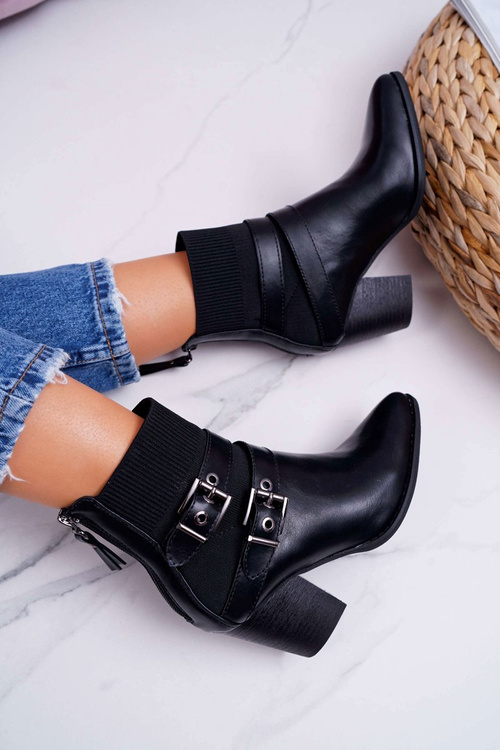 Dámské Kotníkové Boty Na Podpatku Černé Fello