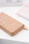 Big Beige Women's Wallet Keychain Golden Heart