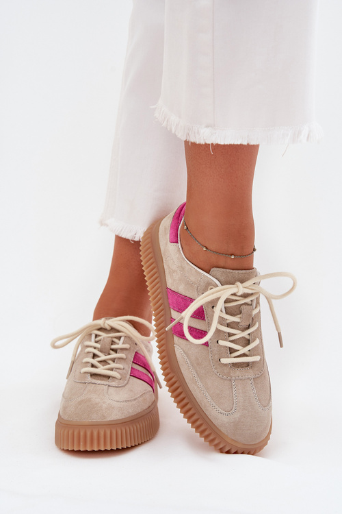 Sametové dámské sneakersy na platformě béžovo-růžové Cavira