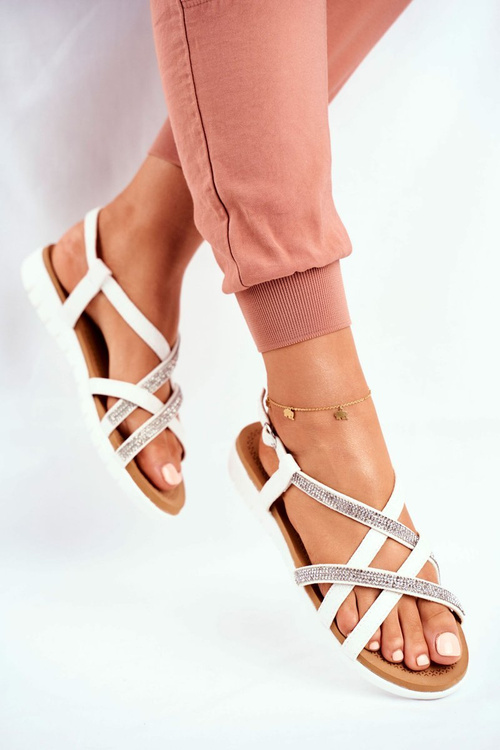 Dámské Sandály Lu Boo se Zirkony 406-6 Bílé Feen