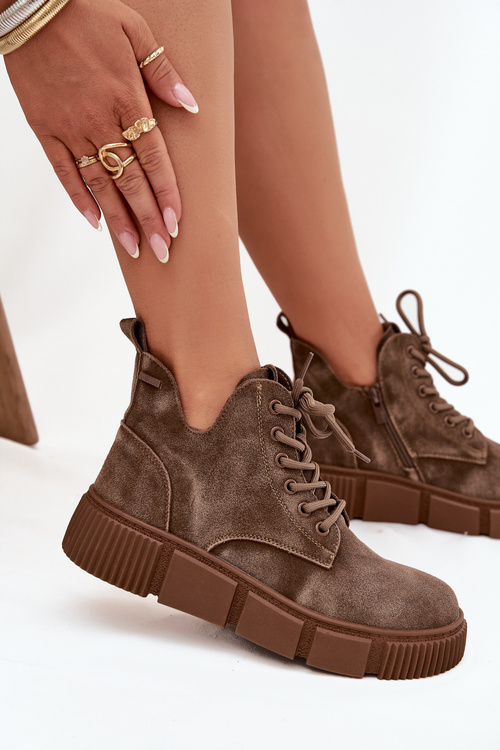 Semišové nízke dámske členkové topánky na platforme Big Star SS274594 béžové