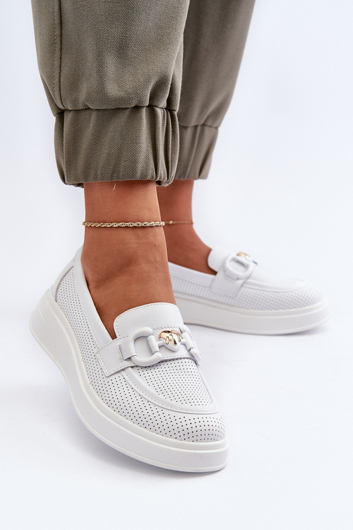 Biele dámske kožené mokasíny na platforme S.Barski LR720