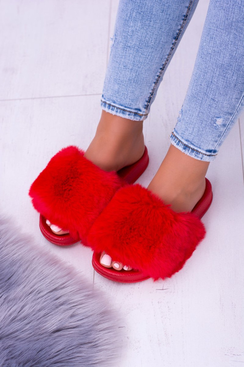 Lu Boo Red Dámska kožušina xxl kožušinové papuče
