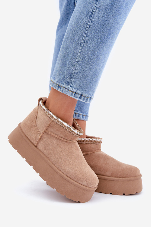 Snehové topánky na platforme s dekoratívnym vyšívaním béžové Heslania