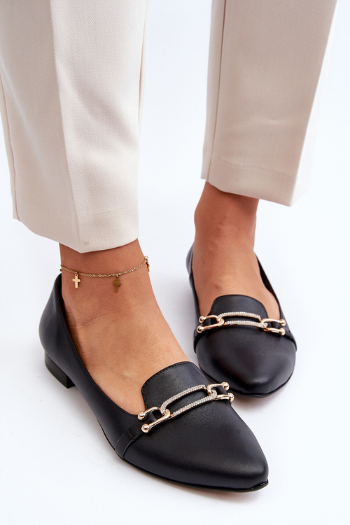 Zazoo 2885 Kožené baletky s ozdobou Černé