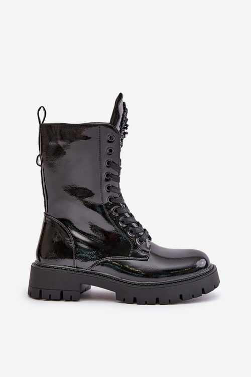 Lakovane Zateplené Pracovné Topánky S Ozdobou Čierne Kelilea