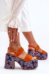 Kožené sandály na podpatku Maciejka 06089-18 Oranžová