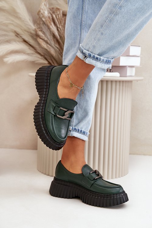 Zazoo 20176 Polobotky Mokasíny Dámske Z Prírodnej Kože Tmavozelené