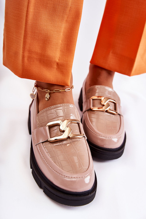 Módne kožené topánky Loafer béžová pôvab