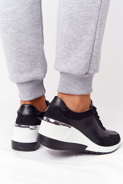 Prolamovane Kožené Klínové Boty Sneakersy S.Barski Černé