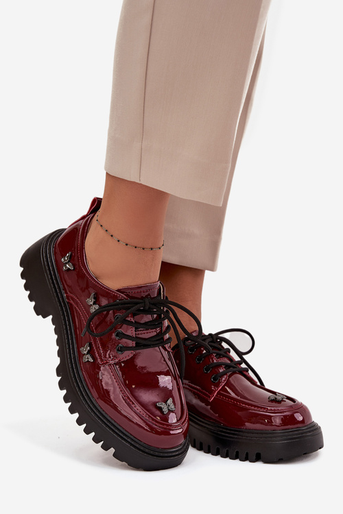 Lakované kožené dámské polobotky s přezkami Artiker 57C0336 bordó