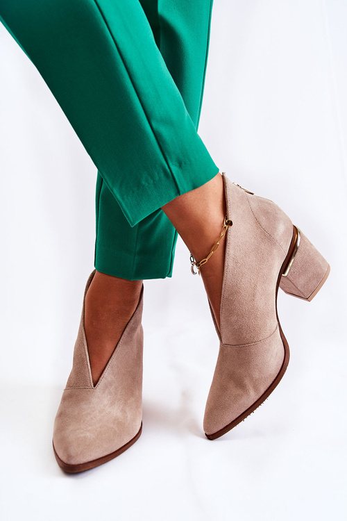 Kožené Boty Na Podpatku Laura Messi Svetle Béžové 2344