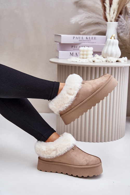 Sněhové Boty S Nízkým Svrškem S Kožíškem Na Platformě Eko Velur Tmavě Béžové Neathoria